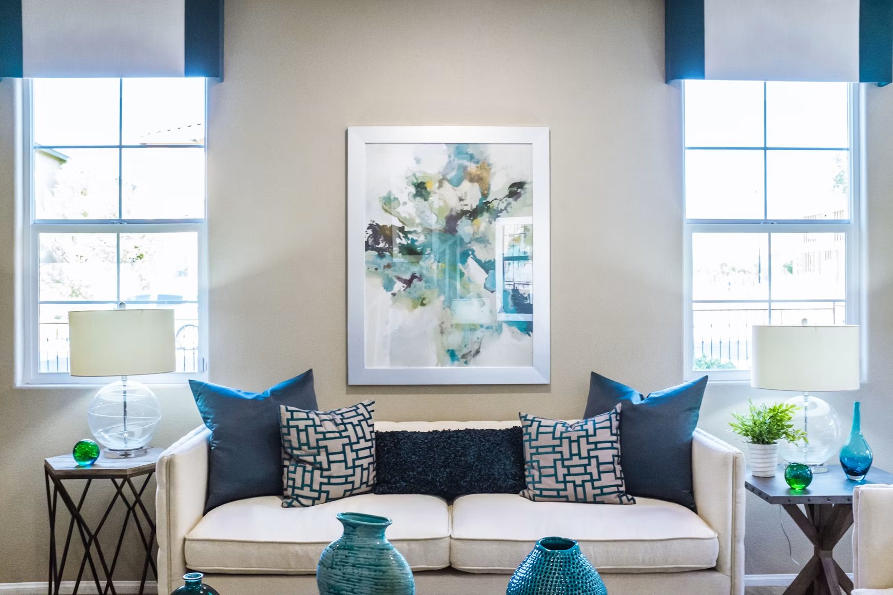 Freshly decorated living room with neutral walls